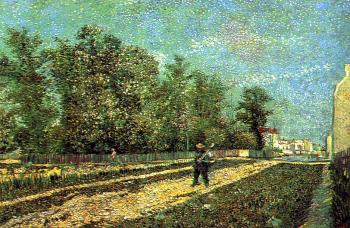 Vincent Van Gogh : A Suburb of Paris with a Man Carrying a Spade
